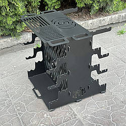 Розбірний Мангал вертикальний на 6 шампурів 3 мм з решіткою-гриль та варильною поверхнею