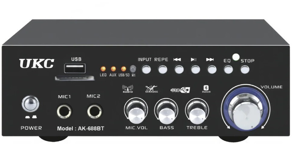 Підсилювач UKC AK-688BT — Bluetooth, USB,SD,FM, MP3! Караоке 2х канальний ORG