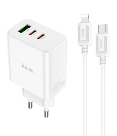 СЗУ блок Hoco C126A PD 40W (1USB/ 2 Type-C) + кабель Type-C - iPhone білий