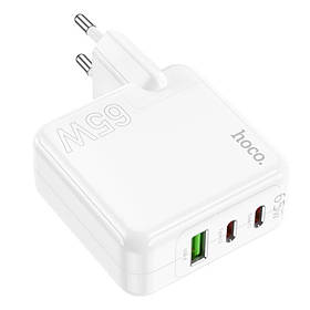 СЗУ блок Hoco C115A PD 65W (1USB/ 2 Type-C) білий