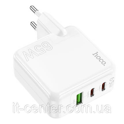 СЗУ блок Hoco C115A PD 65W (1USB/ 2 Type-C) білий, фото 1