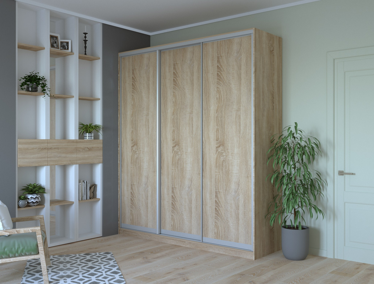 Шафа-купе трьохдверна Doros Сіті 24 208х60х240 см Дуб сонома (DRS-011058)+, фото 1
