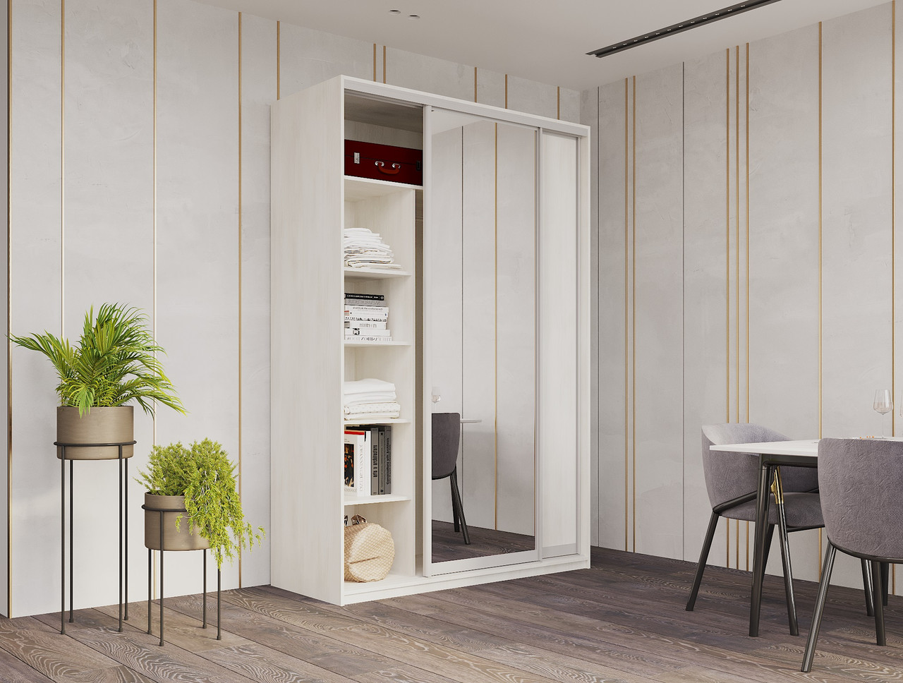 Шафа-купе двохдверна Doros Сіті Лайт 120х60х225 см Біле дерево/2 Дзеркала (DRS-011067)+, фото 1