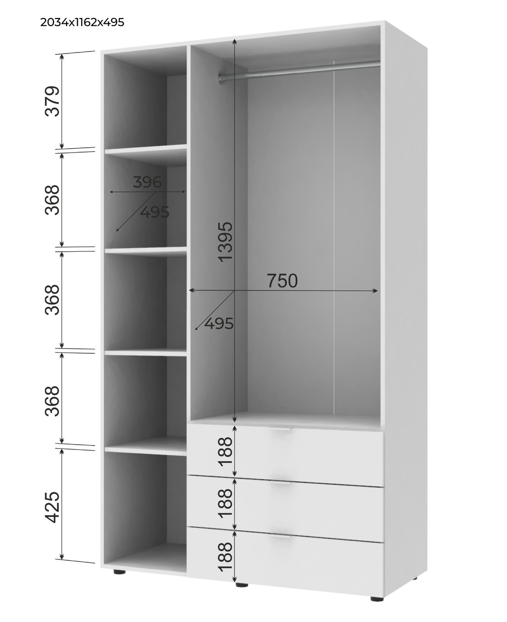Комплект шаф для одягу Doros Гелар (2 шт.) 271,2х49,5х203,4 см Дуб сонома (DRS-011113)+