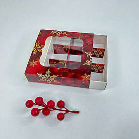 Коробка для 9 цукерок, 120*120*30 мм, з вікном, "Червоний сніг" ▶ (10 шт)