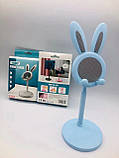 Підставка для телефона та планшета, тримач телефона настільний, підставка телефон зайчик блакитний, фото 3