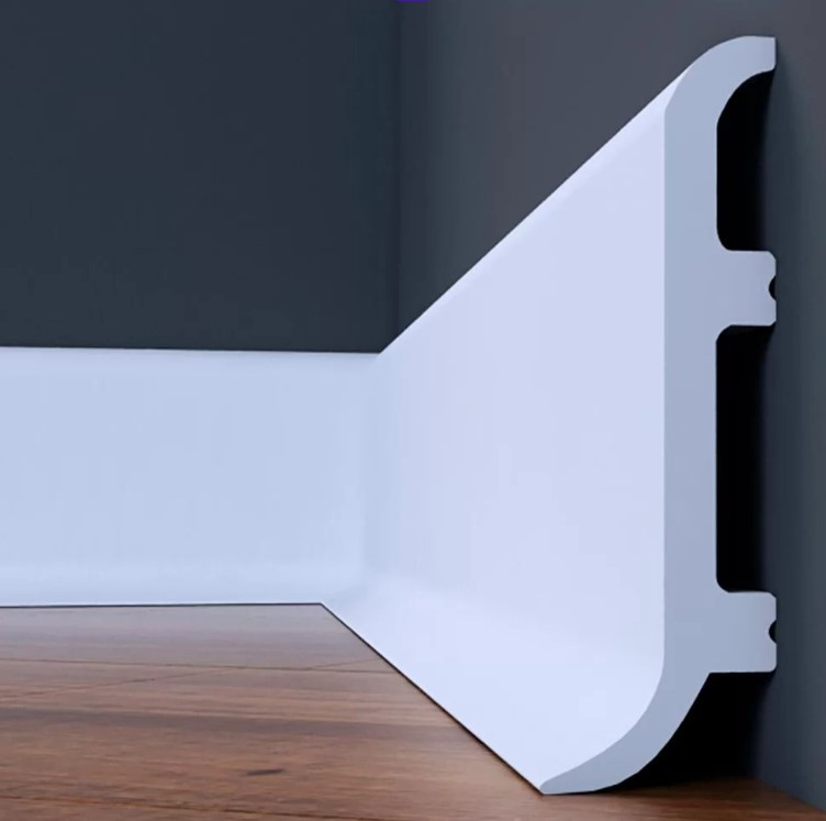 Ударостійкий плінтус LPC-40 з дюрополімер зігнутої форми білого кольору Cezar висотою 100 мм . Доставка, фото 1