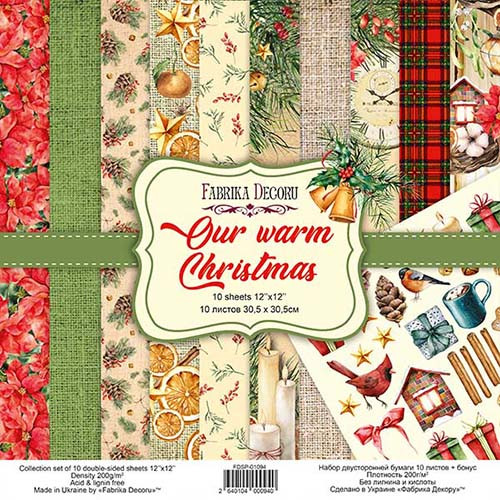 Набір двостороннього паперу 30.5х30.5см Fabrika Decoru "Our warm Christmas" 11 листів FDSP-01094