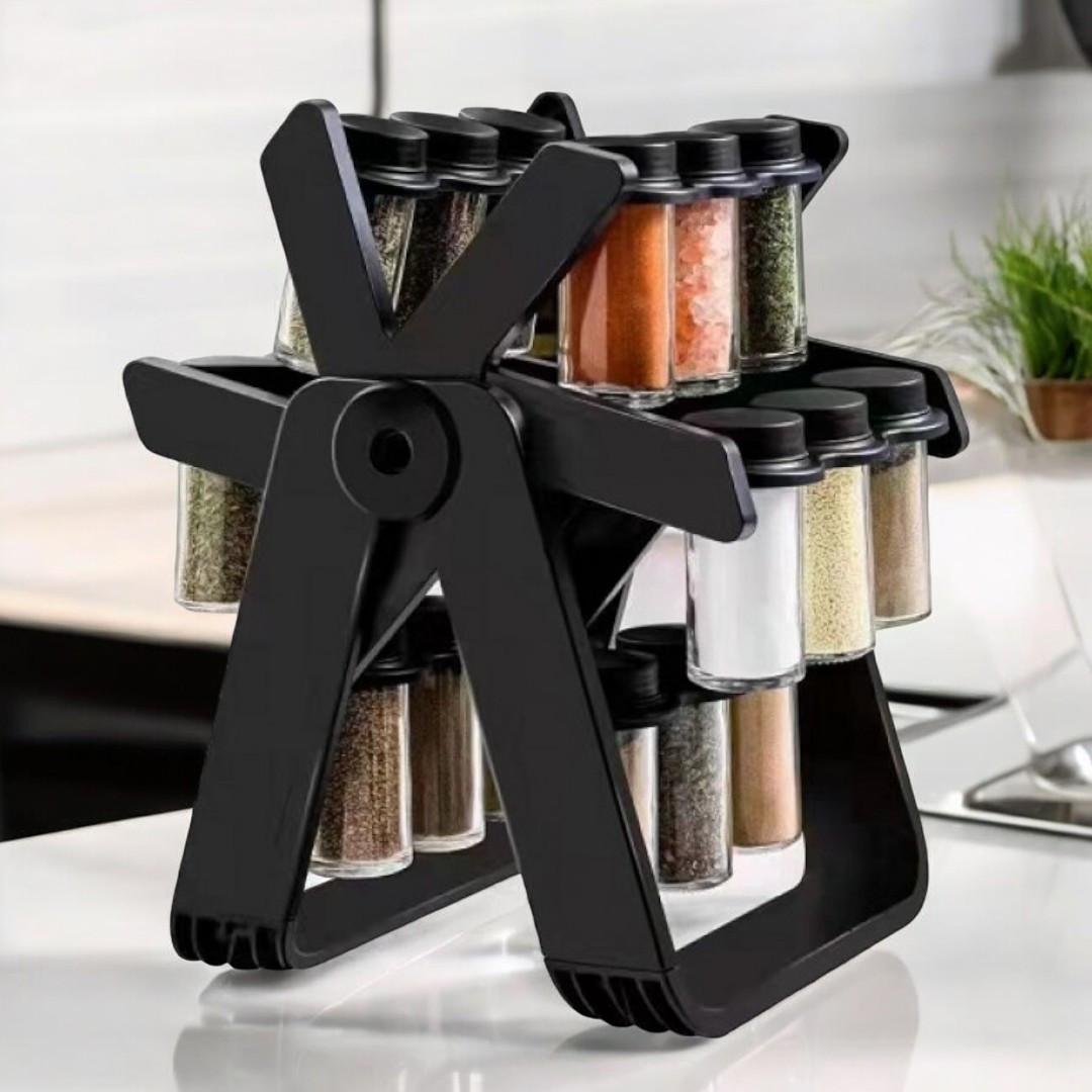 Набір для спецій: 18 ємностей по 100 мл на підставці, що обертається 360°, компактний дизайн, герметичні кришки, фото 1
