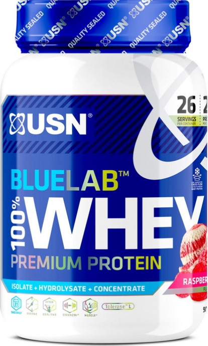 Сиворотковий протеїн Ultimate Sport Nutrition Blue Lab 100% Whey Premium Protein 908г малинове морозиво, фото 1