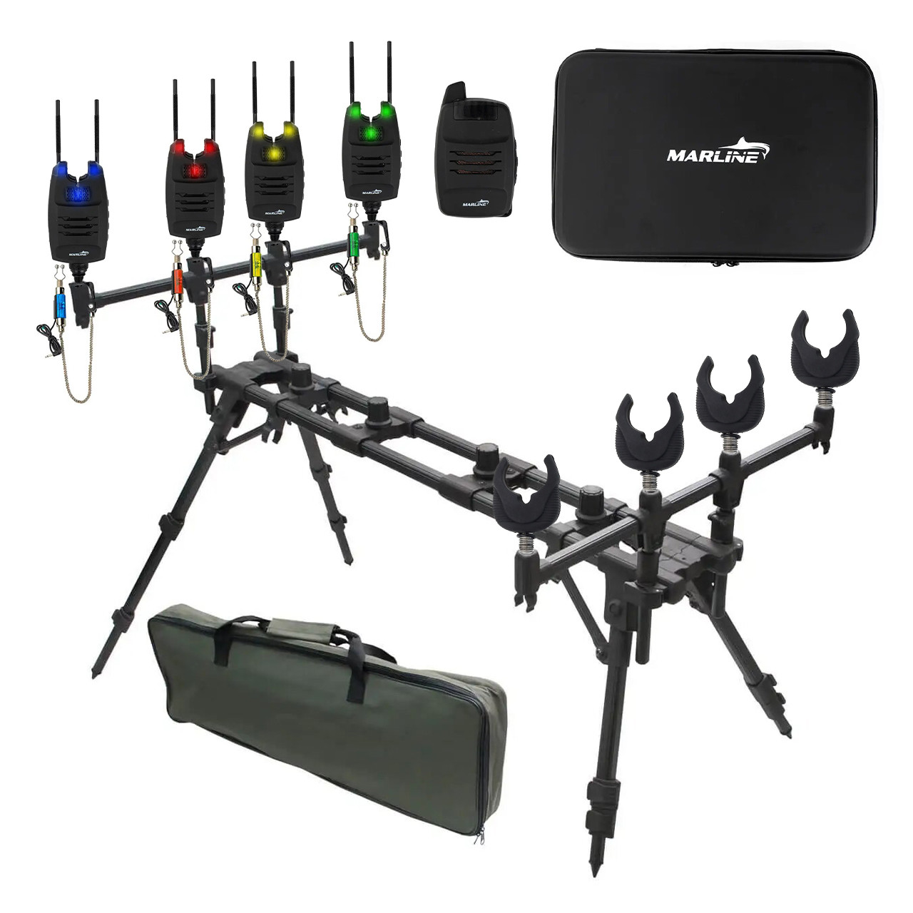 Набір Рід Під на 4 вудлища Carp Rod Pod Сигналізатори MARLINE 4+1 в кейсі