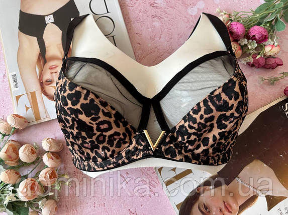 90D Бюстгальтер з елементами сіточки, на чашку D леопард, фото 1