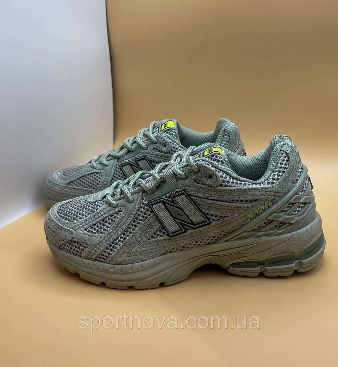 Жіночі кросівки підліткові демісезон New Balance 1906 шкіра/сітка брудно-зелені р 36-41