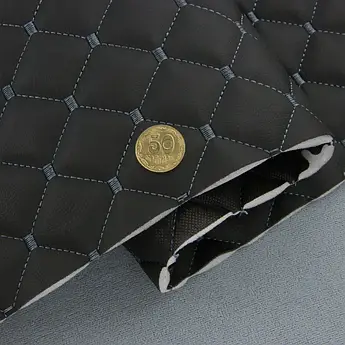 Стьобаний шкірзам Maldive "чорний Ромб" з сірою ниткою, на поролоні 7мм, флізелін, шир.1,35 м Туреччина