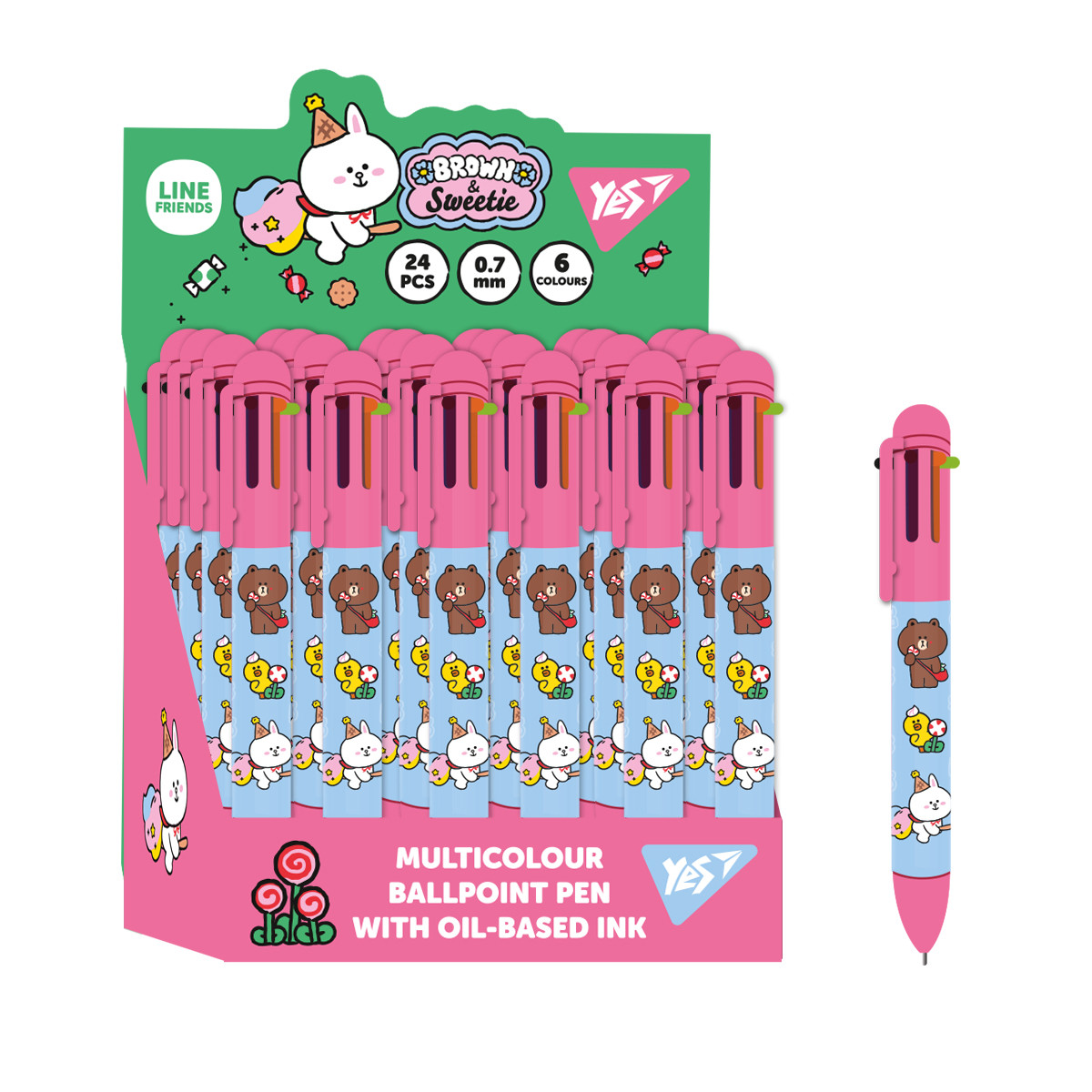 Ручка кулькова Line Friends 0.7 мм автоматична 6 кольорів YES (412245), фото 1