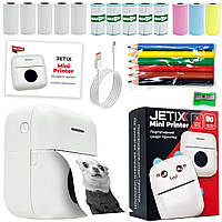 Bluetooth термопринтер JETIX Mini Printer | Портативный принтер с набором термобумаги и карандашей в комплекте