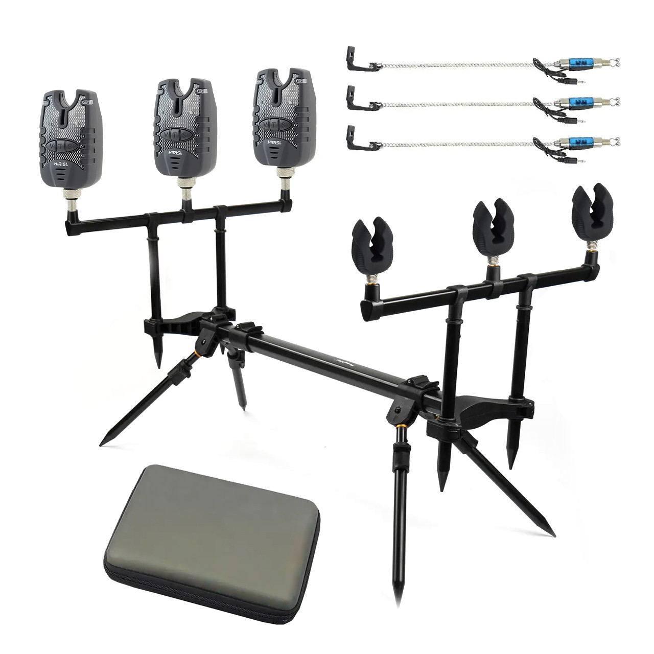 Набір Род Под Toughlon Fishing SBNF на 3 вудилища Carp Rod Pod з сигналізаторами Hirisi B1142 в кейсі