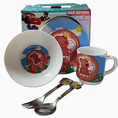 Набір дитячого посуду Свинка Пеппа 5 предметів склокераміка від 2х років