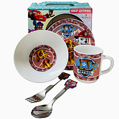 Набір дитячого посуду Щенячий патруль рожевий 5 предметів склокерамікавід 2х років