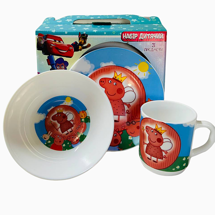 Набір дитячого посуду Свинка Пеппа 3 предмета склокераміка від 2х років, фото 1