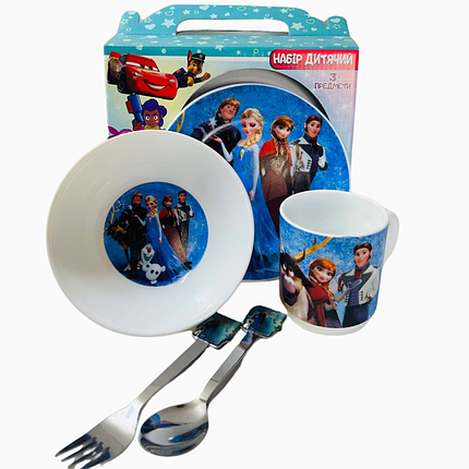 Набір дитячого посуду Холодне серце 5 предметів склокераміка від 2х років, фото 1