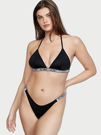 Чорний роздільний купальник зі стразами Victoria’s Secret Very Sexy Shine Strap, оригінал