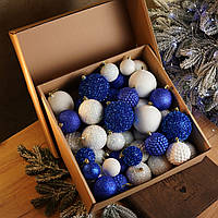 Набір новорічних куль "Блиск" 40 шт.Подарунковий набір ялинкових кульок Кульки на ялинку Колір Синій