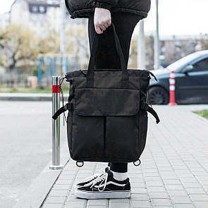 Жіноча сумка шопер-рюкзак чорна тканинна