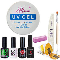 Набір манікюрний для нарощування нігтів: гель Lina, баф для нігтів, гель лак X Nail Bar Profession DE