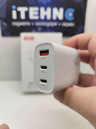 Мережевий адаптер XO L117 PD45W-QC18W (2Type-C+1USB) Швидка зарядка (Білий), фото 1