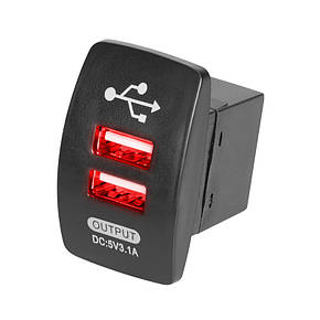 Гніздо USB подвійне прямокутне врізне 5V 3,1А з підсвіткою, фото 1