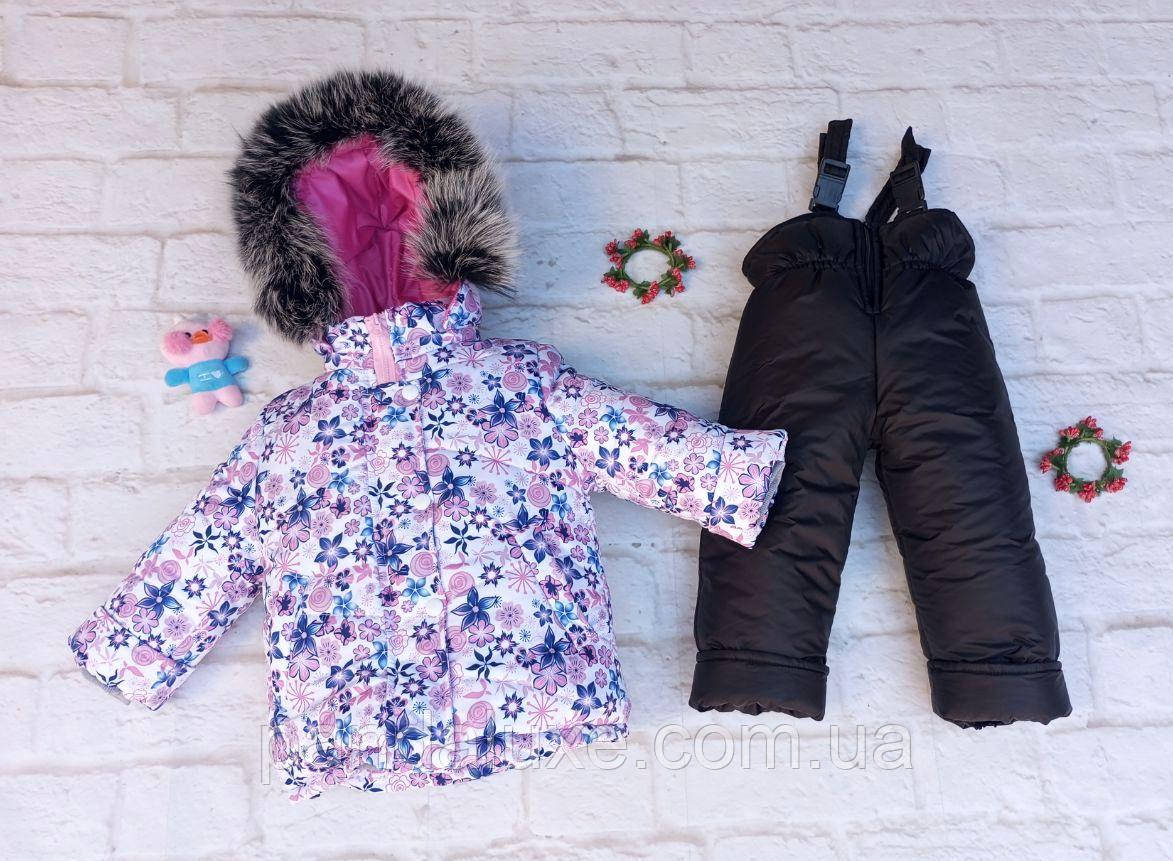 Зимовий дитячий роздільний комбінезон для дівчинки Квіти 96-116 см