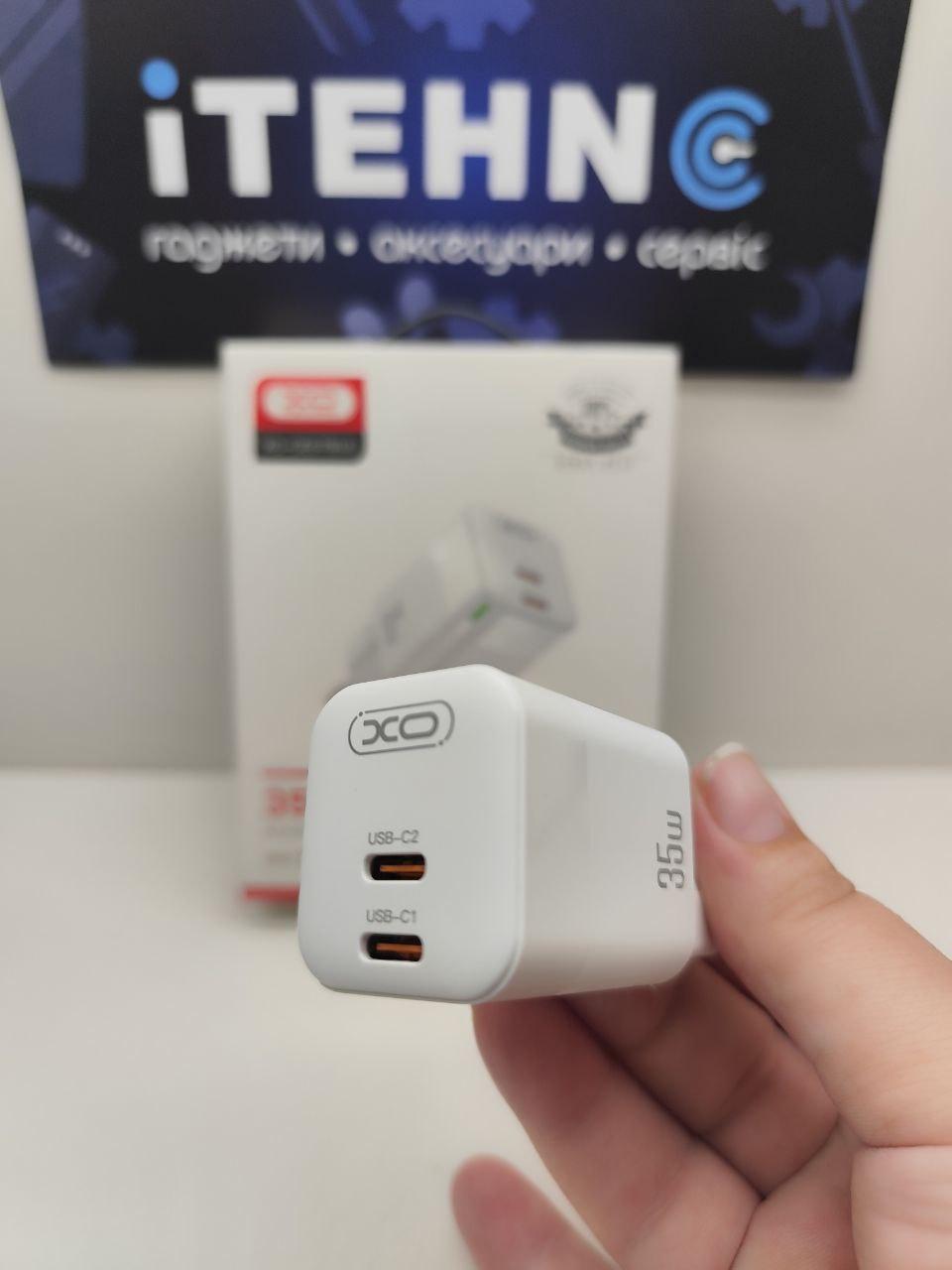 Мережевий адаптер XO CE07 Dual PD 35W GaN lamp display (EU) Швидка зарядка (Білий)