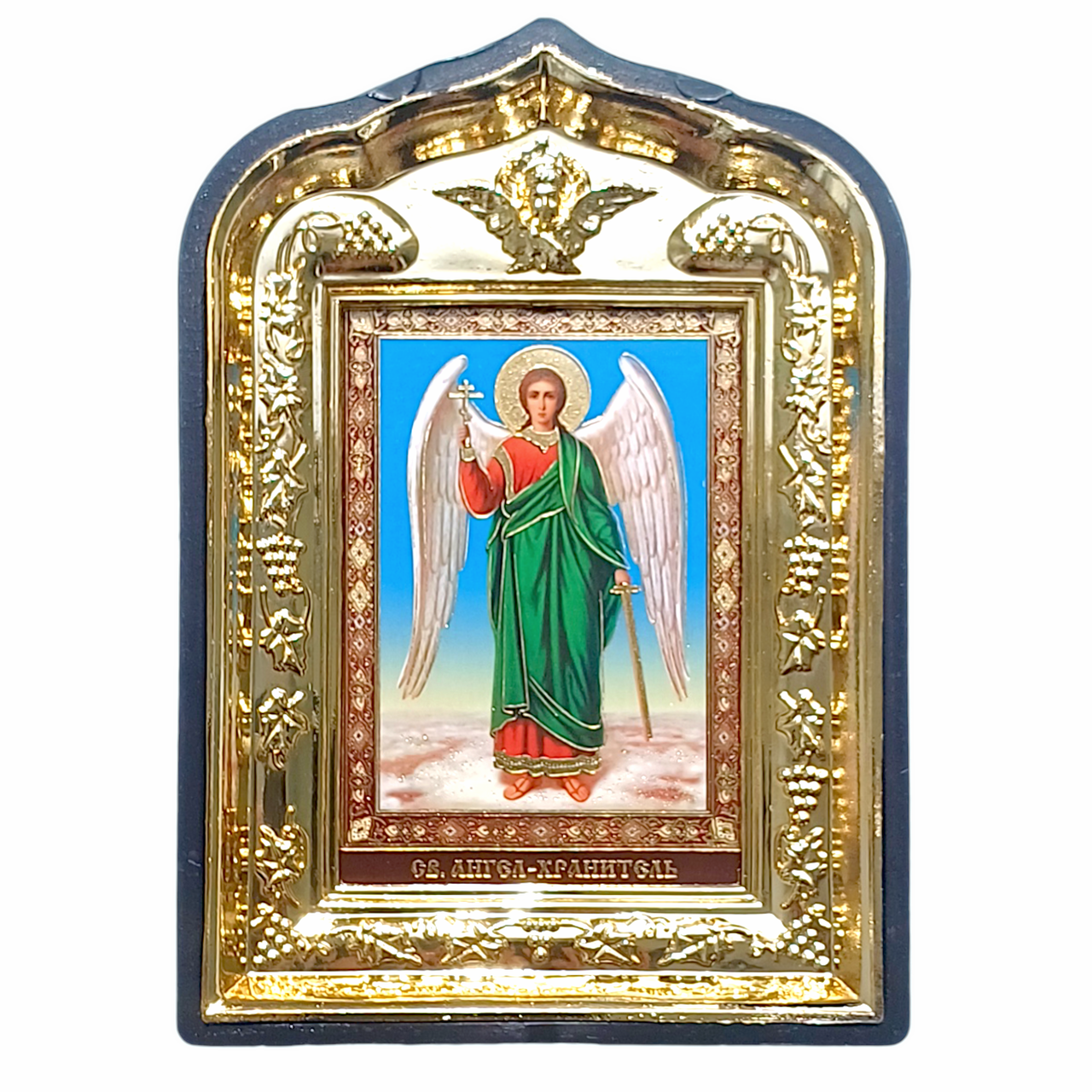 Ікона Ангела Охоронця, лик 6х9, у пластиковій чорній рамці, фото 1