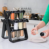 Карусель для спецій 18 баночок на підставці, що крутиться, на 360° Spice Rack Чорний, фото 8