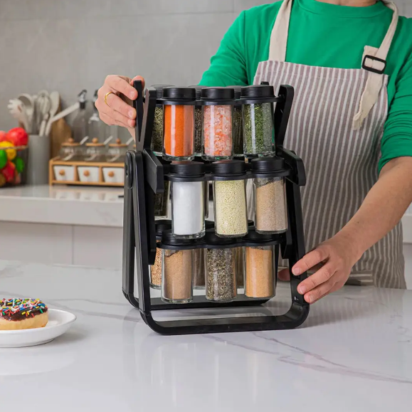 Карусель для спецій 18 баночок на підставці, що крутиться, на 360° Spice Rack Чорний