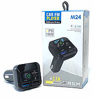 Трансмітер FM модулятор M24 (з швидкою зарядкою PD18W, bluetooth, 2USB, кнопка відповіді) Black