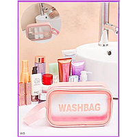 Прозрачная сумочка-косметичка для путешествий Washbag 27х16х10 см водоотаклкивающая розовая
