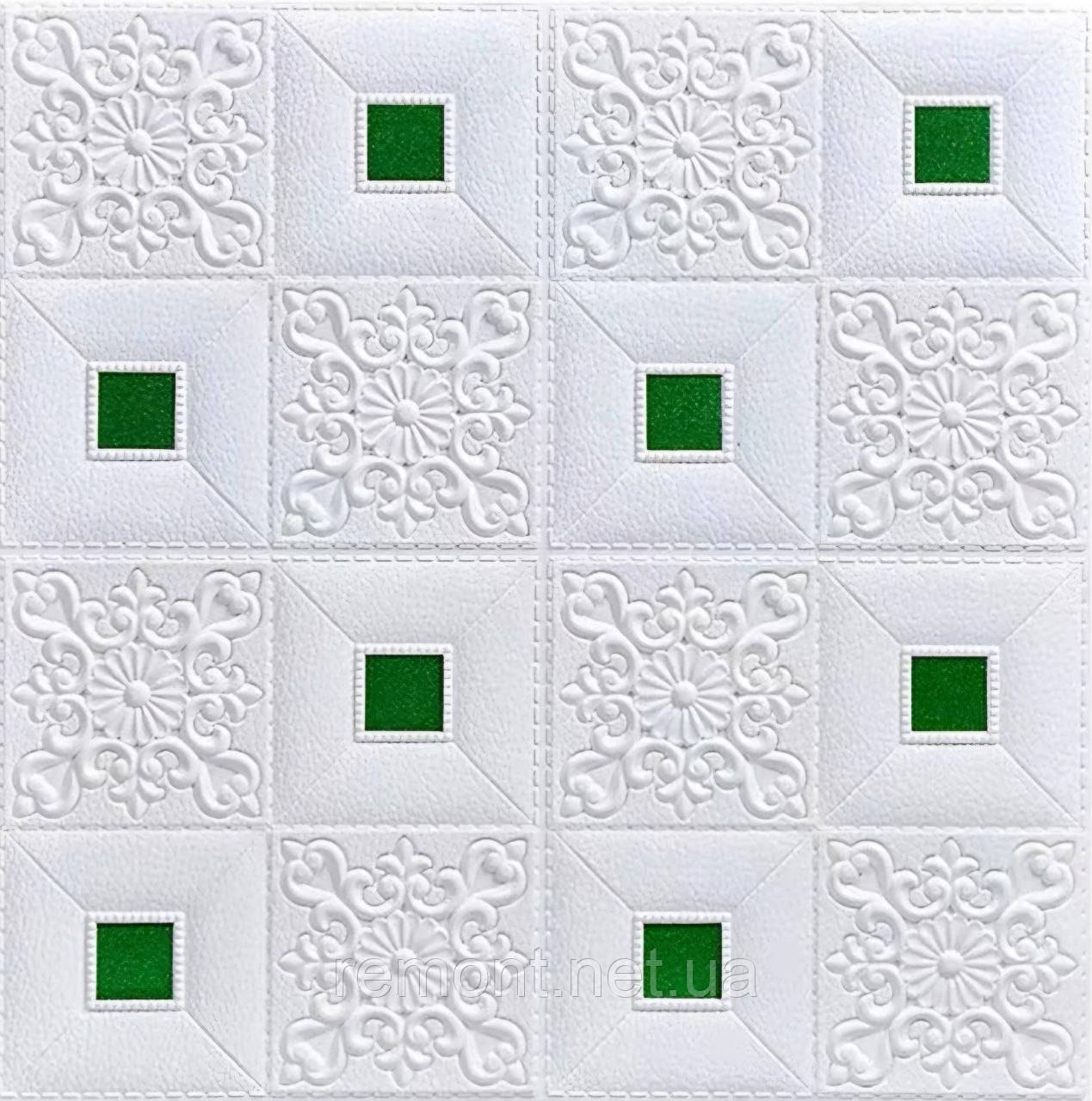 №152 Самоклеюча декоративна настінно-стельова 3D панель "Фігури з зеленими вставками" 70х70 см. Товщина 4 мм., фото 1