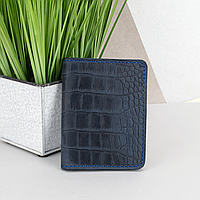 Обкладинка на ID паспорт, права шкіряна на кнопці Handycover 0037 синя під рептилію