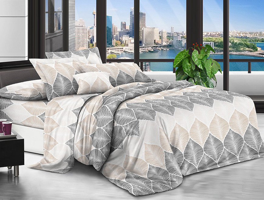 Світла бежева постільна тканина 220 см з малюнком листя, 100% Поліестер 75 синтетичний, рулон 80 м