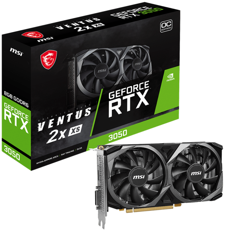 Відеокарта GeForce RTX 3050 8GB MSI Ventus 2X XS OC (RTX 3050 VENTUS 2X XS 8G OC)