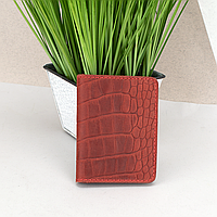 Обкладинка на ID паспорт, права шкіряна на кнопці Handycover 0037 червона під рептилію