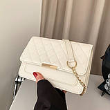 Жіноча класична сумка 1623 з ручкою стьобана крос-боді через плече біла, фото 3