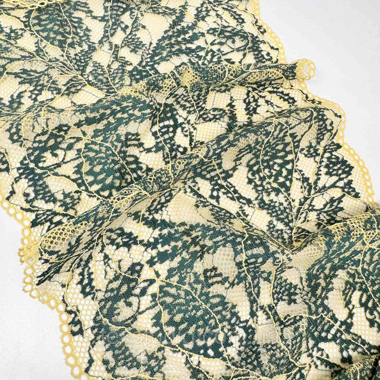 Мереживо  "Фіджи " еластичне бежеве з синіми квітами 22  см., фото 1