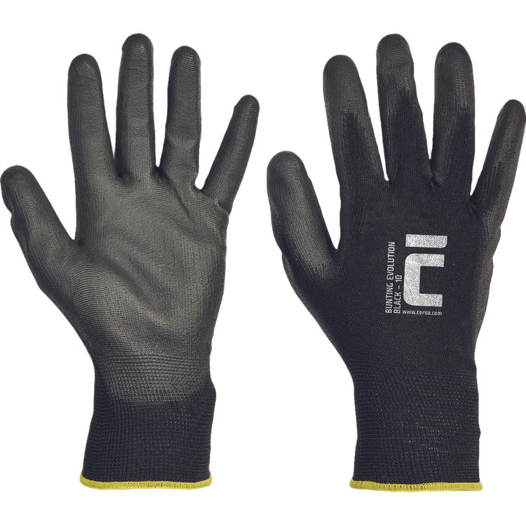 Перчатки Cerva Bunting Evolution black р.10 поліестерові з поліуретан покриттям