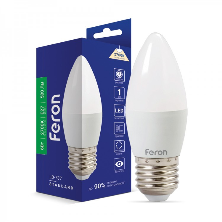 Світлодіодна LED-лампа "свічка" Feron LB-737 6W Е27 2700K