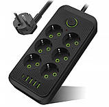 Подовжувач мережевий UA Power F06U, 4USB, Type-C, 6 розеток, 4 м, чорний, фото 2