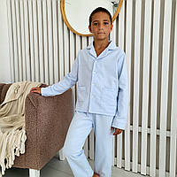 Піжама для хлопчика однотонна сорочка та штани фланелева тепла піжама на осінь