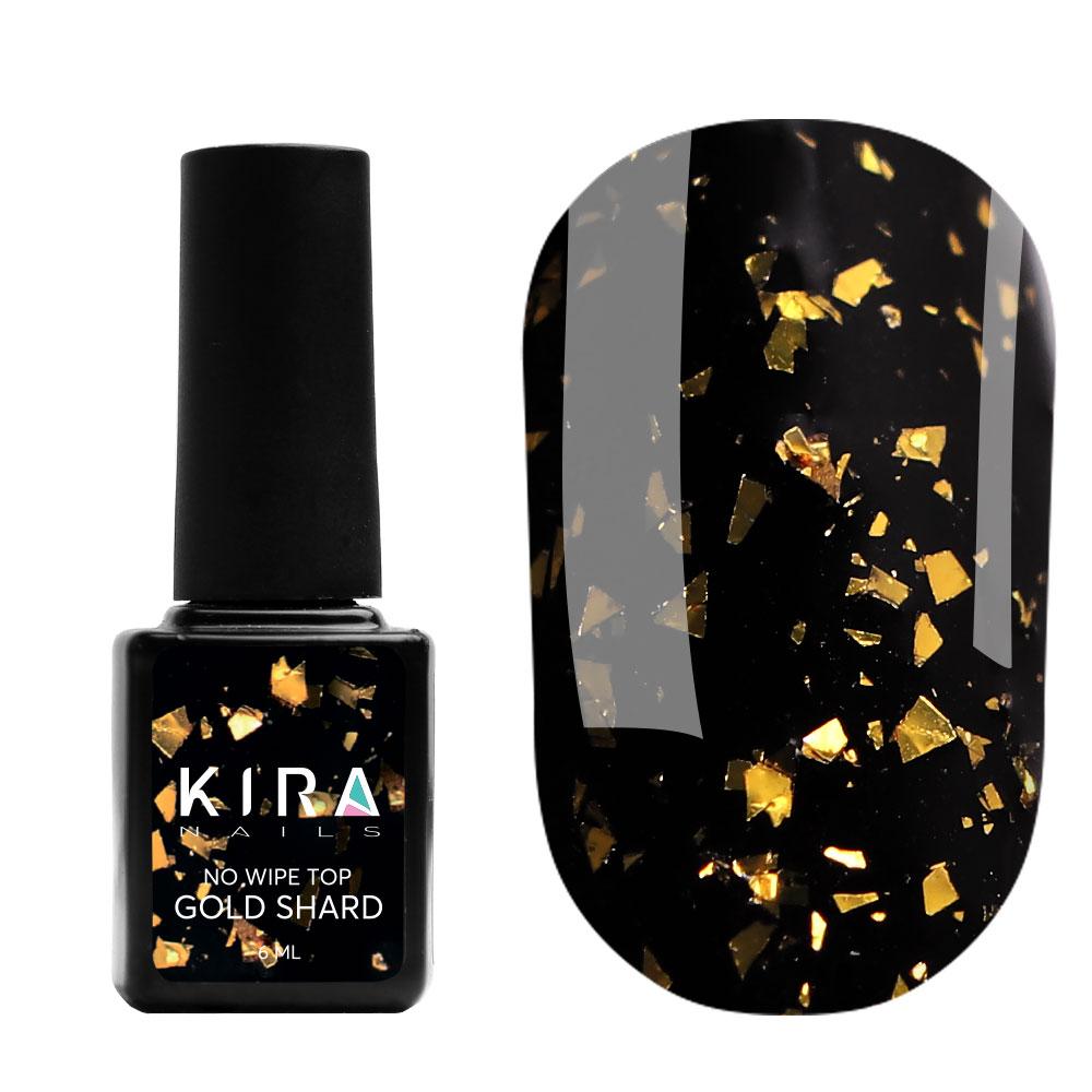 Kira Nails No Wipe Top Gold Shard - топ без липкого шару із золотою поталлю, 6 мл